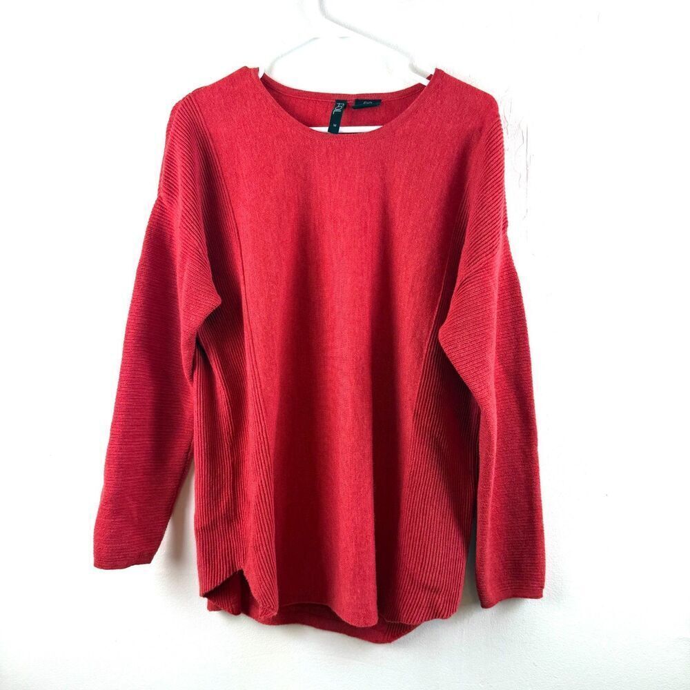 FOIL 100% Merino Wool Pullover Red Ribbed Comfy Holiday Women Long Sleeve Size M